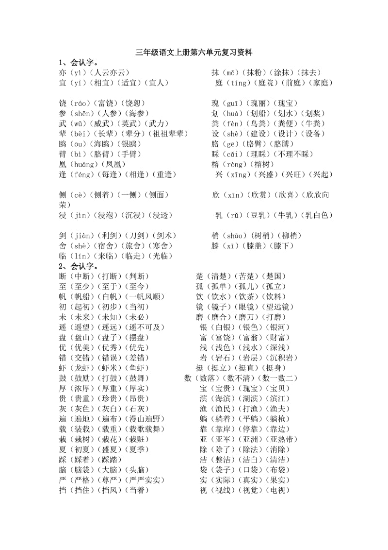 部编版三年级上册语文六单元知识点汇总.doc_第1页