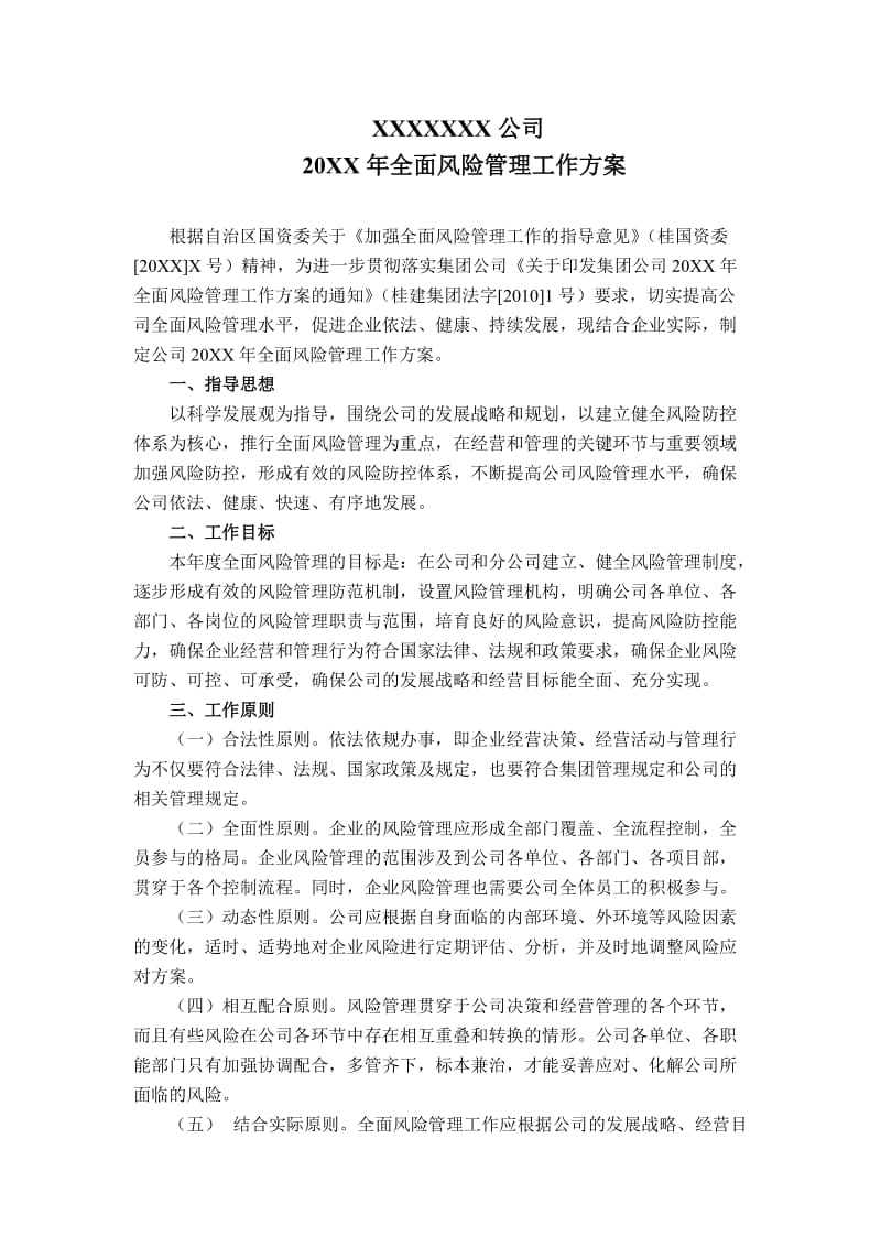 企业全面风险管理工作方案.doc_第1页