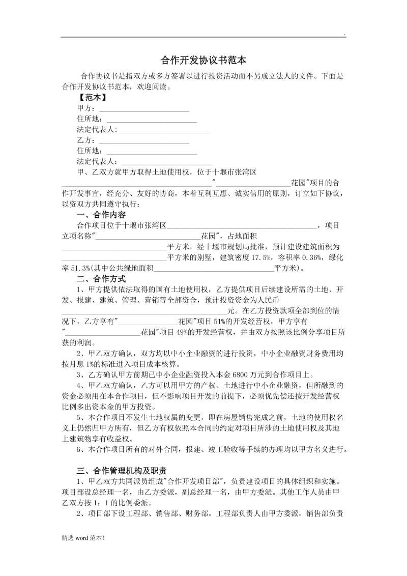 合作开发协议书范本.doc_第1页