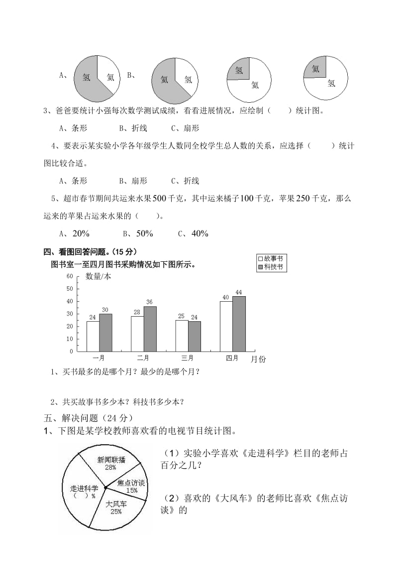 人教版六年级数学(上)扇形统计图测试题.doc_第2页