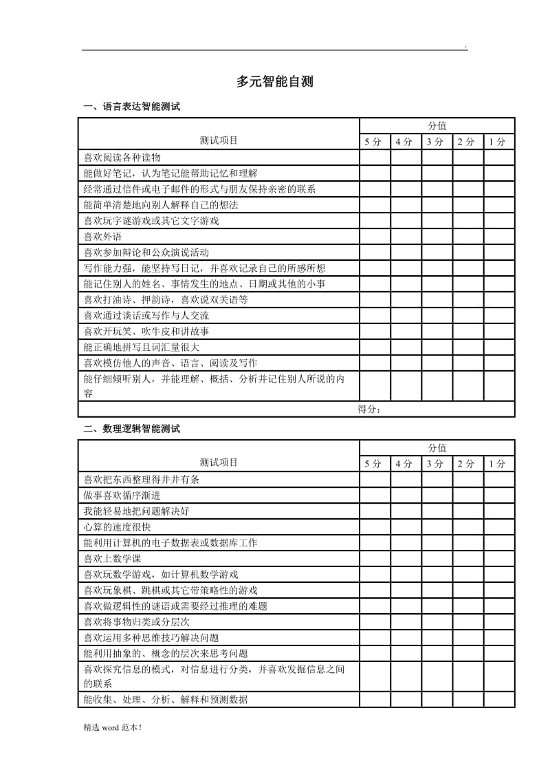 多元智能测试量表.doc_第1页