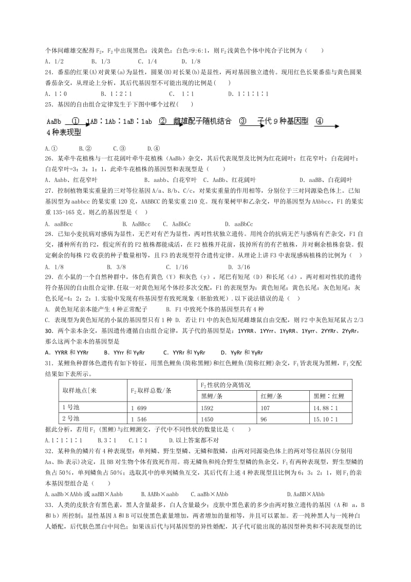 自由组合定律练习题.doc_第3页