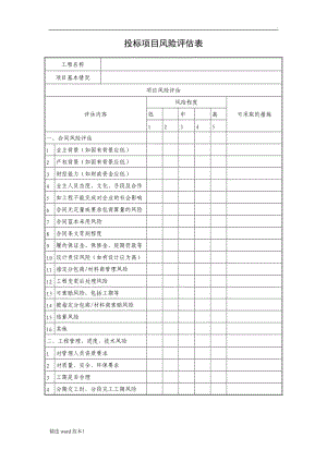 投標(biāo)項目風(fēng)險評估表.doc