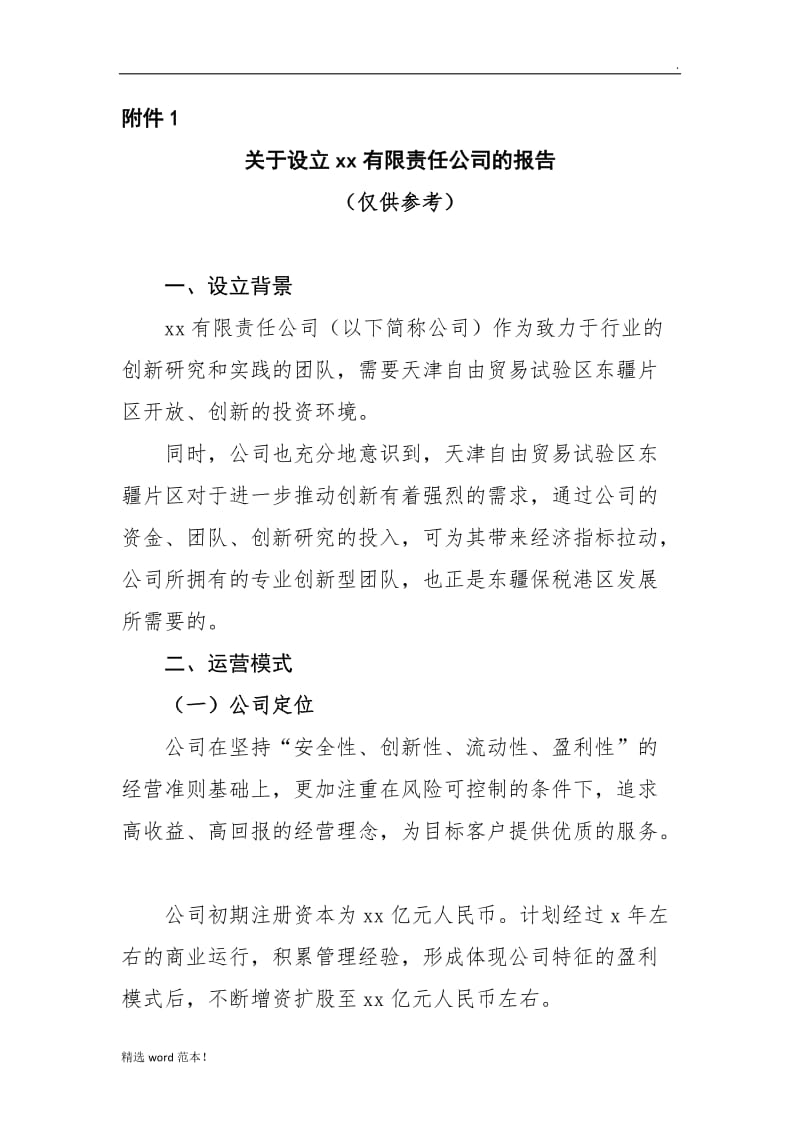 关于设立公司的报告.doc_第1页