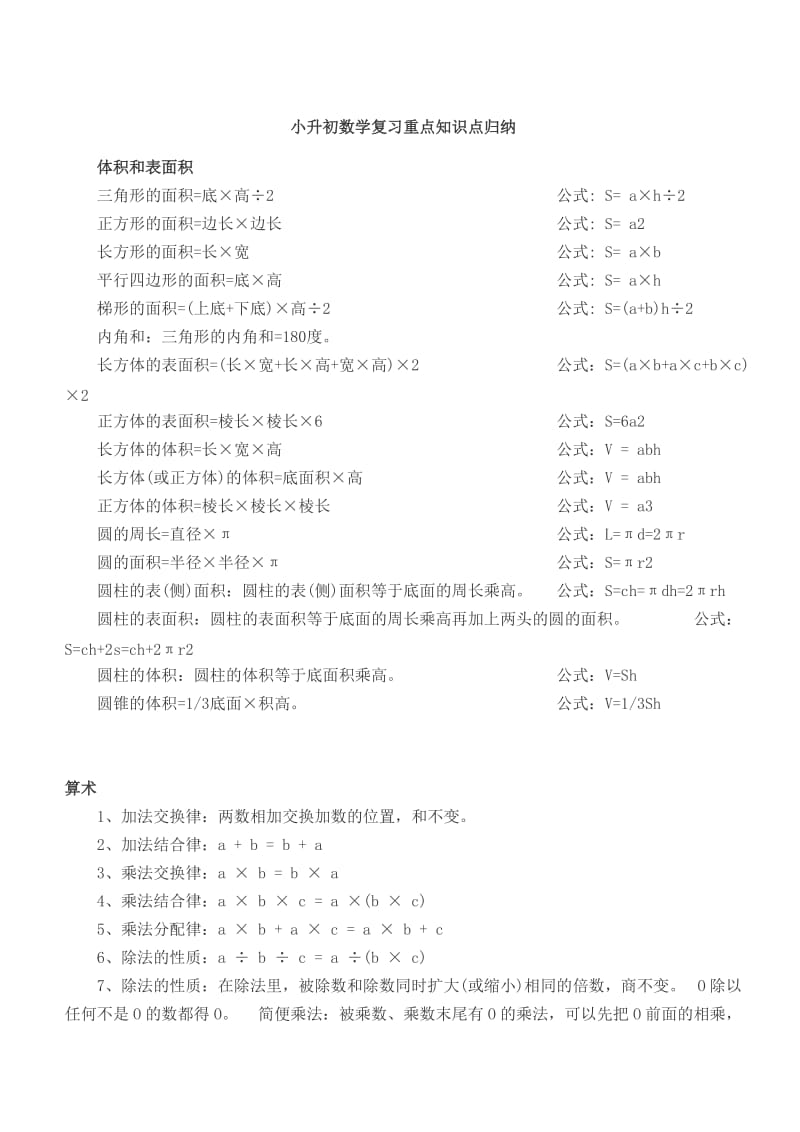 小升初数学复习重点知识点归纳.doc_第1页