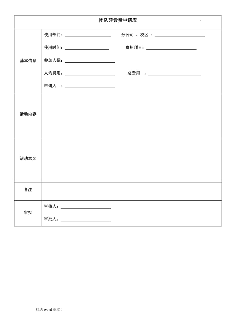 团队建设费用申请表.doc_第1页