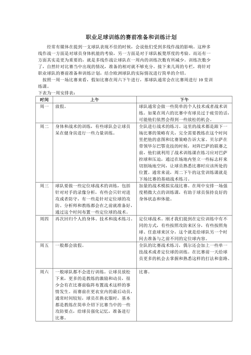 职业足球训练的赛前准备和训练计划.doc_第1页