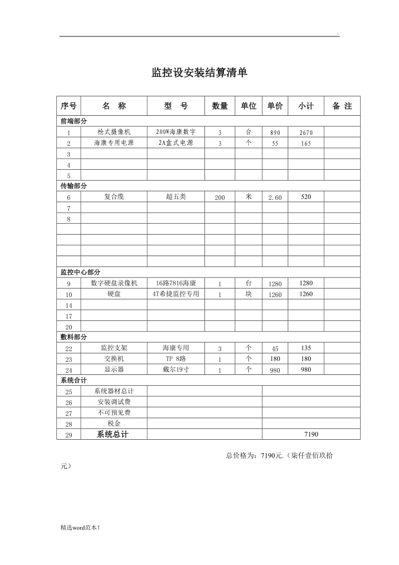 监控设备清单及报价.doc_第1页