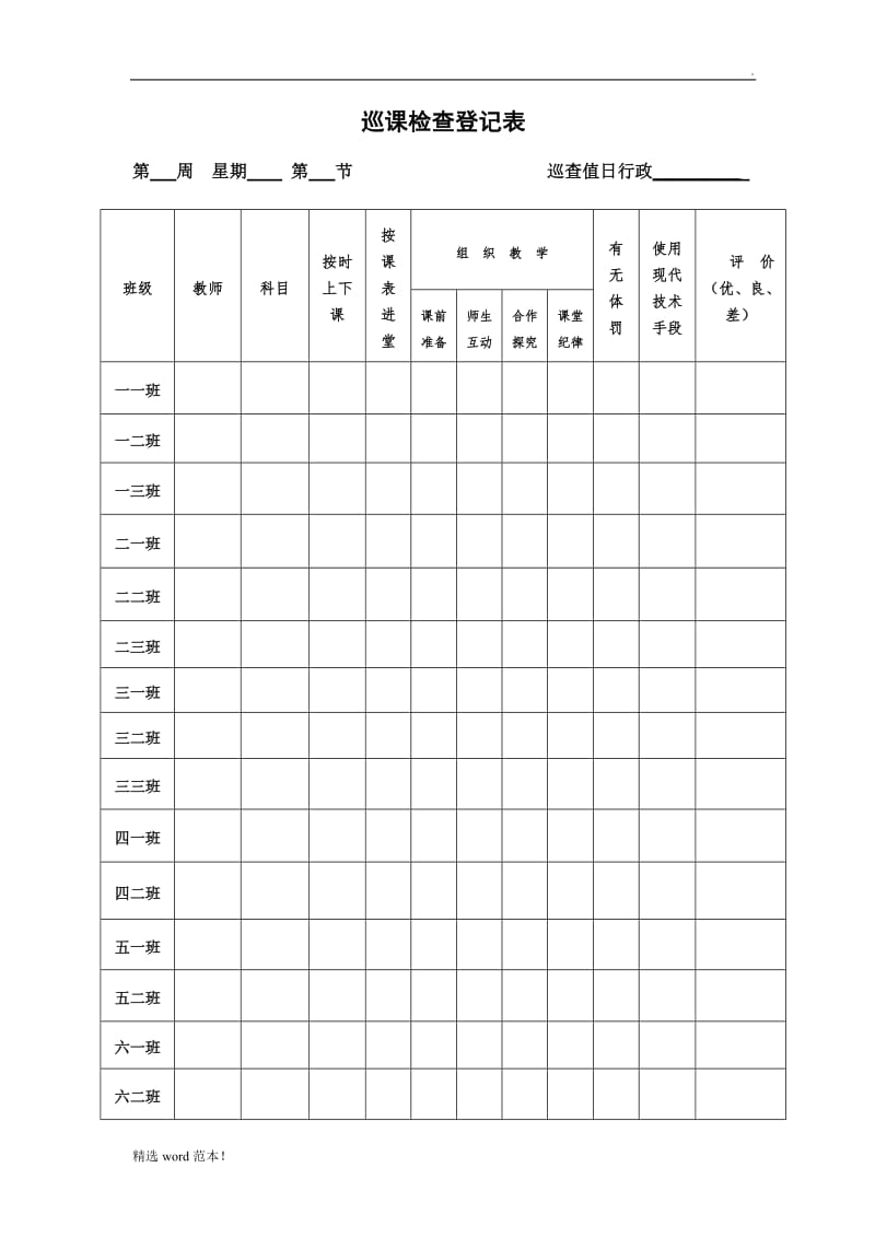 小学巡课记录表.doc_第1页