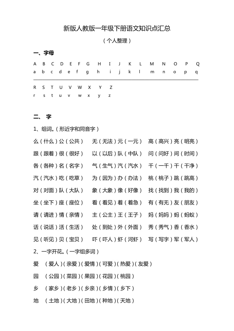 新版人教版一年级下册语文知识点汇总.doc_第1页