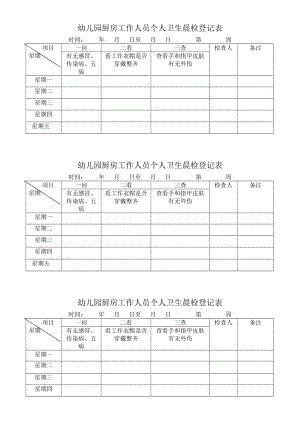 幼兒園廚房工作人員個人衛(wèi)生晨檢登記表.doc