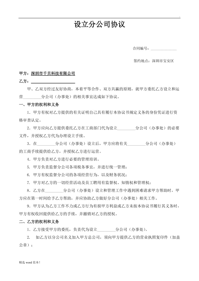 总公司与分公司合作协议.doc_第1页