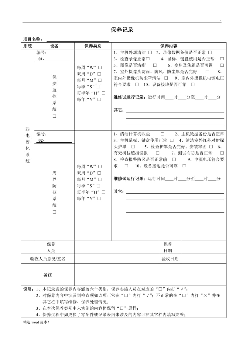 弱电设备设施保养记录表格.doc_第1页