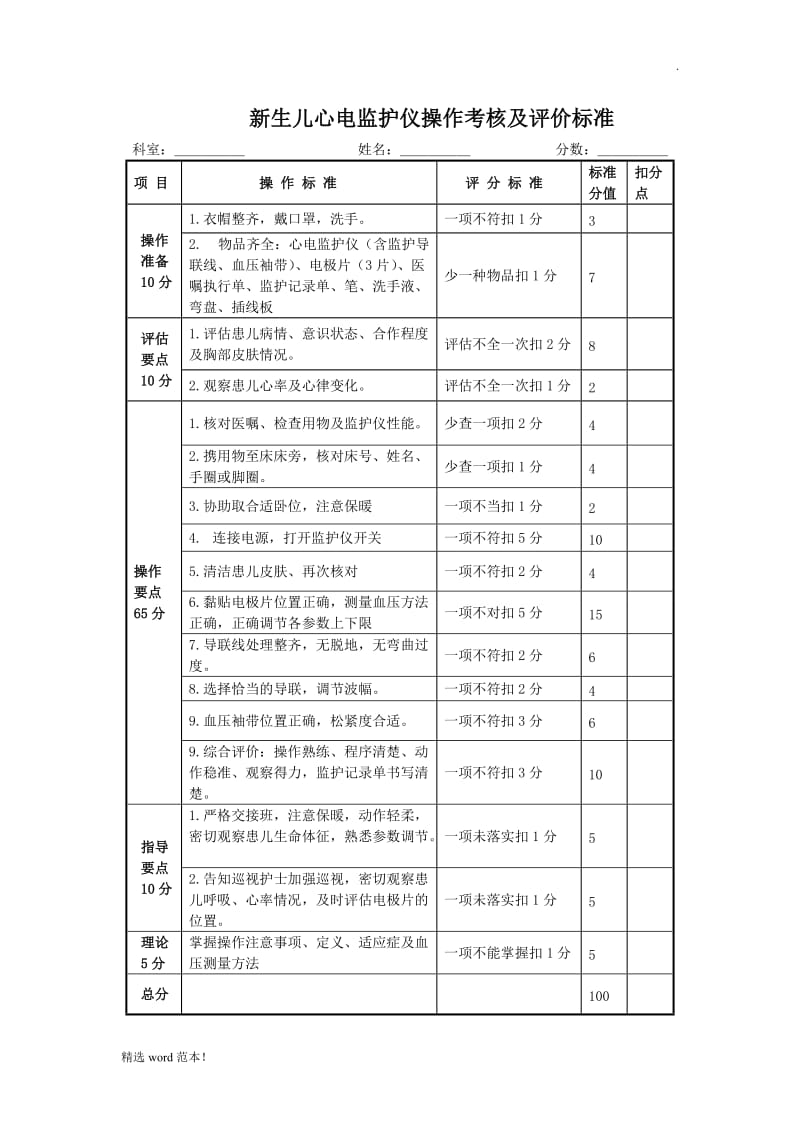 新生儿心电监护仪操作流程及评分标准.doc_第3页