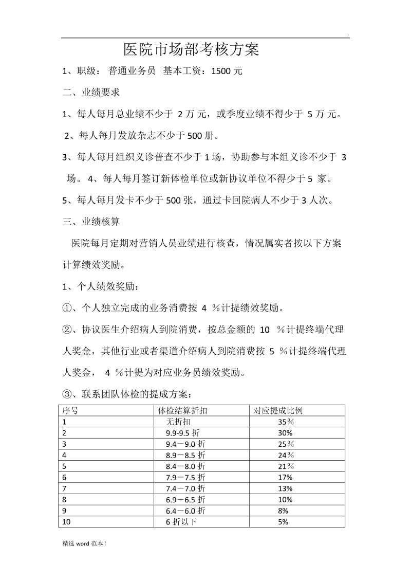 医院市场部考核方案.doc_第1页