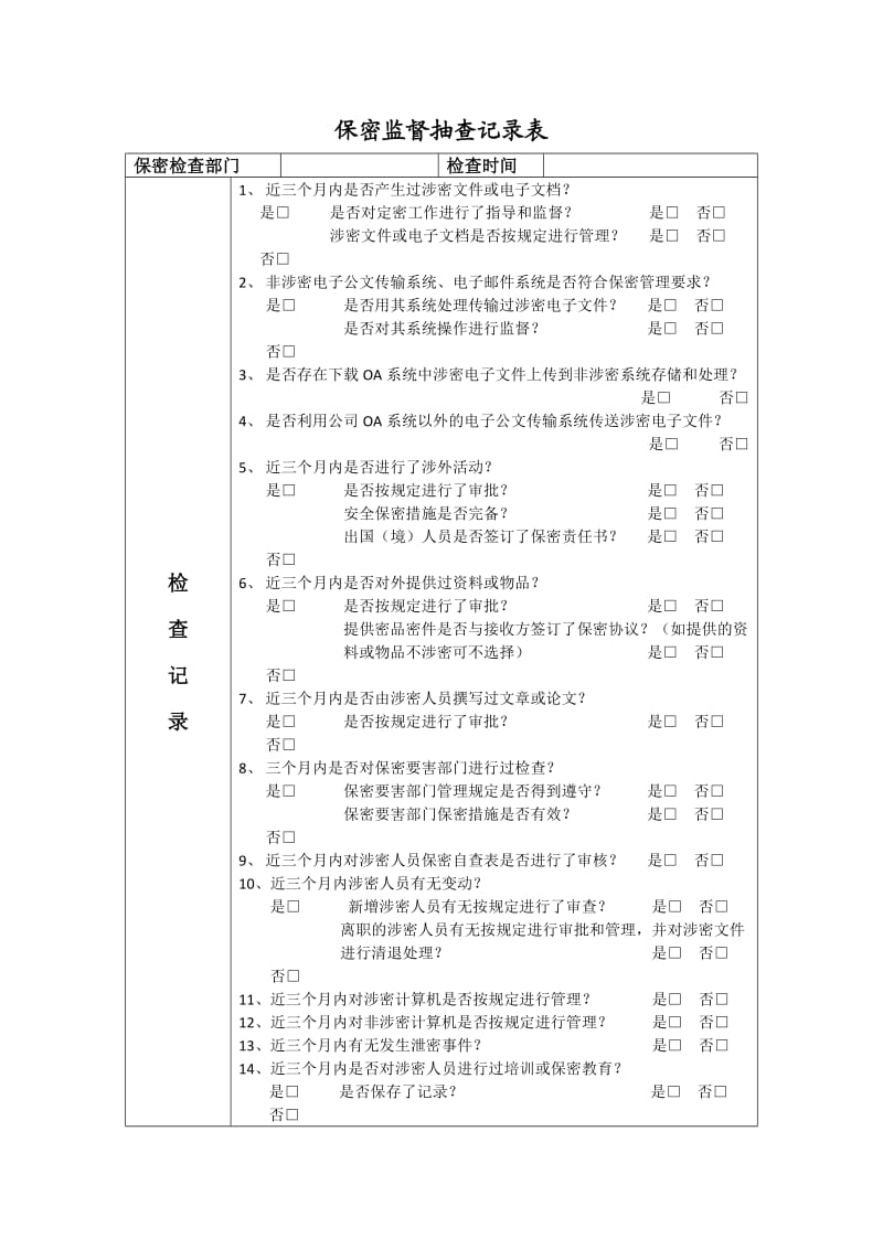 保密监督检查记录表.doc_第1页