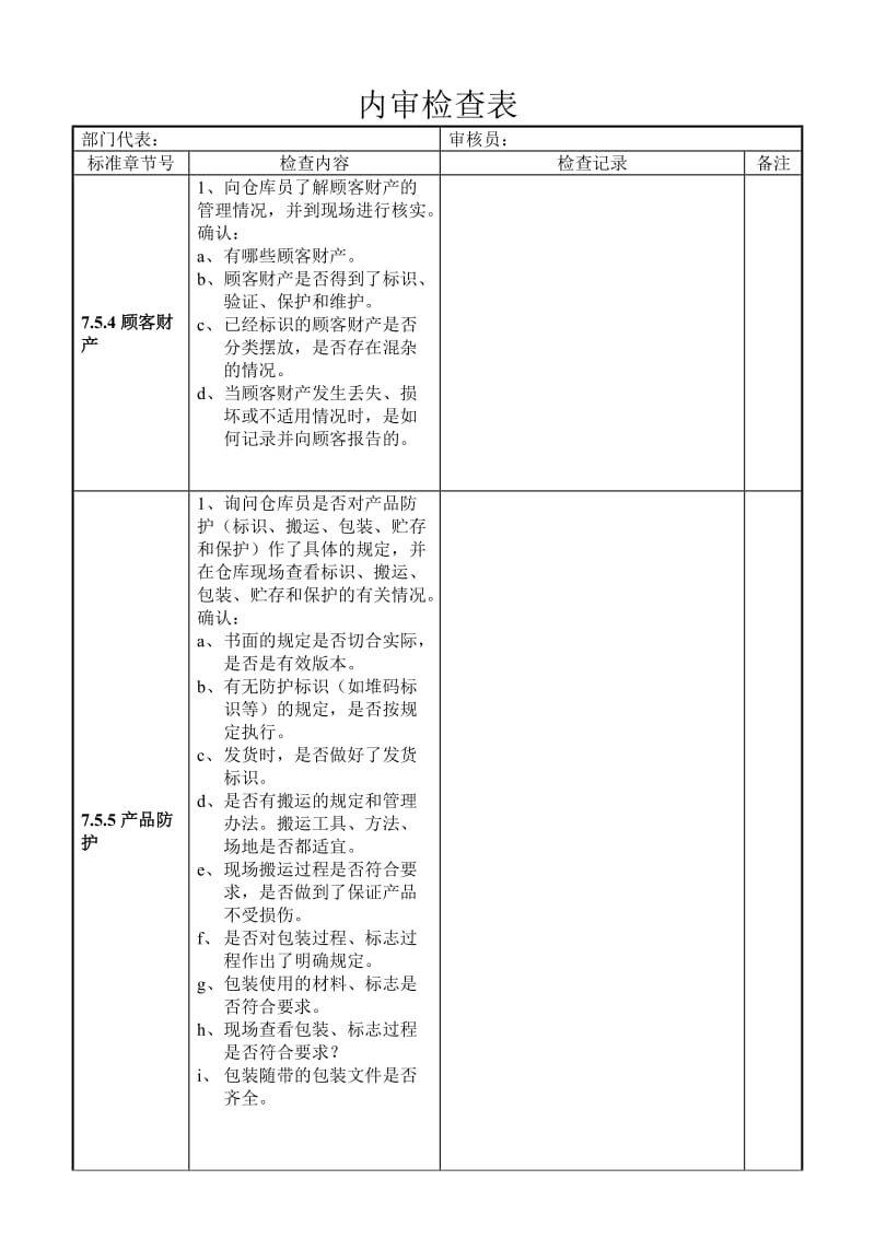 仓库内审检查表.doc_第1页