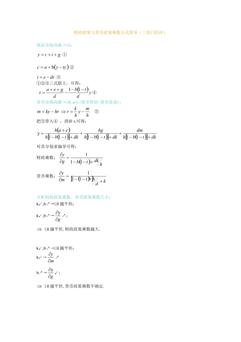 财政政策及货币政策乘数公式推导.doc_第1页