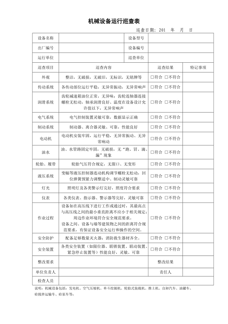 机械设备检查表.doc_第1页