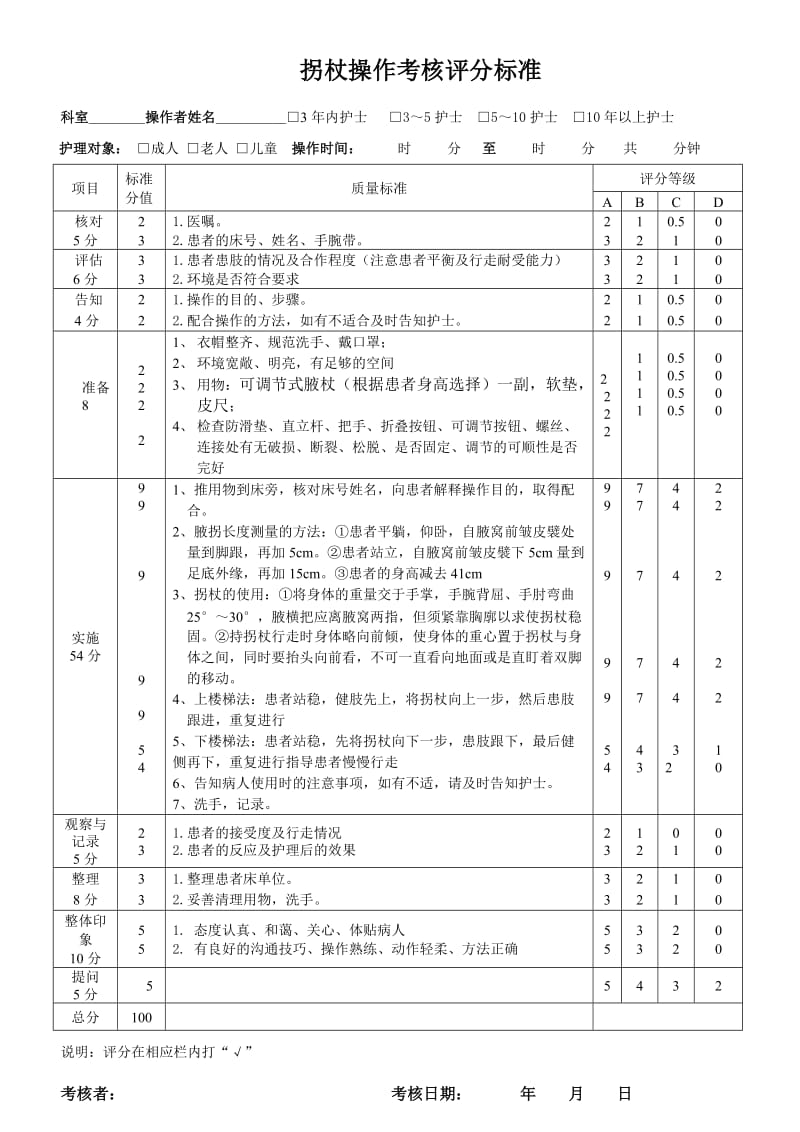 使用拐杖操作流程及评分标准.doc_第1页