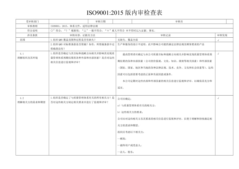 ISO9001-2015版内审检查表.doc_第1页