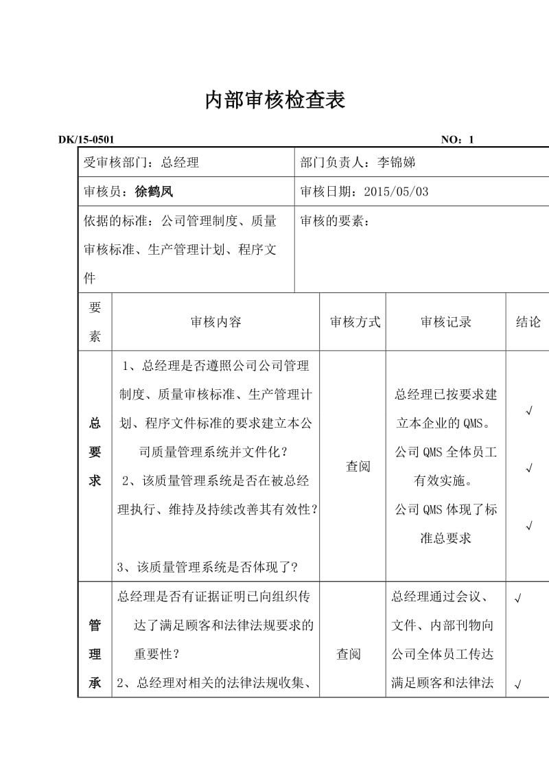 内部审核检查记录表.doc_第2页