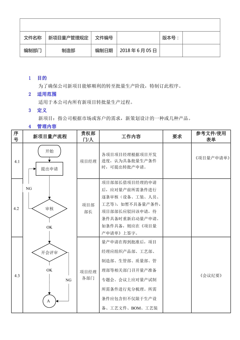 新项目量产管理规定.doc_第1页