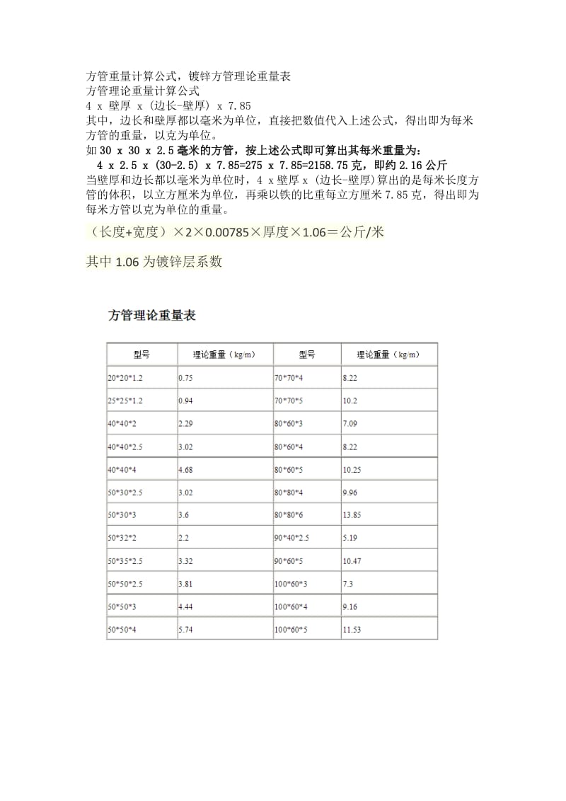 镀锌方管重量计算公式.doc_第1页