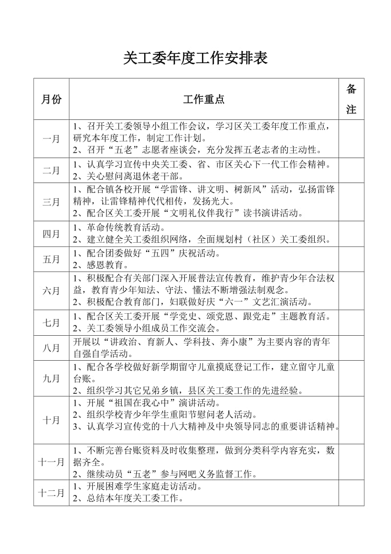 关工委年度工作安排表.doc_第1页