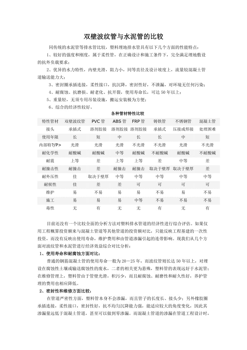 双壁波纹管与水泥管的比较.doc_第1页