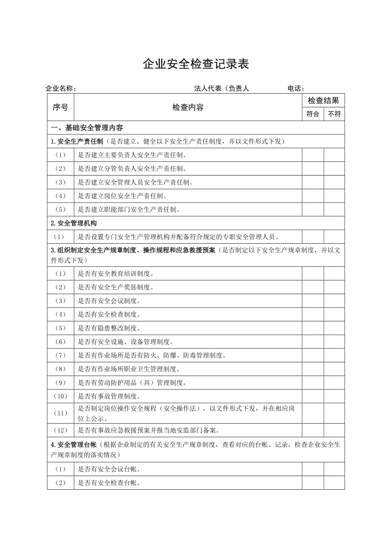 企业安全生产检查记录表.doc_第1页