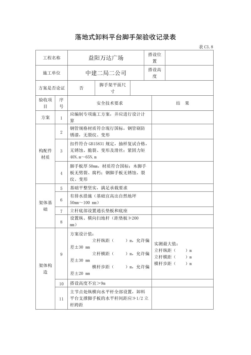 落地式卸料平台验收表.doc_第1页