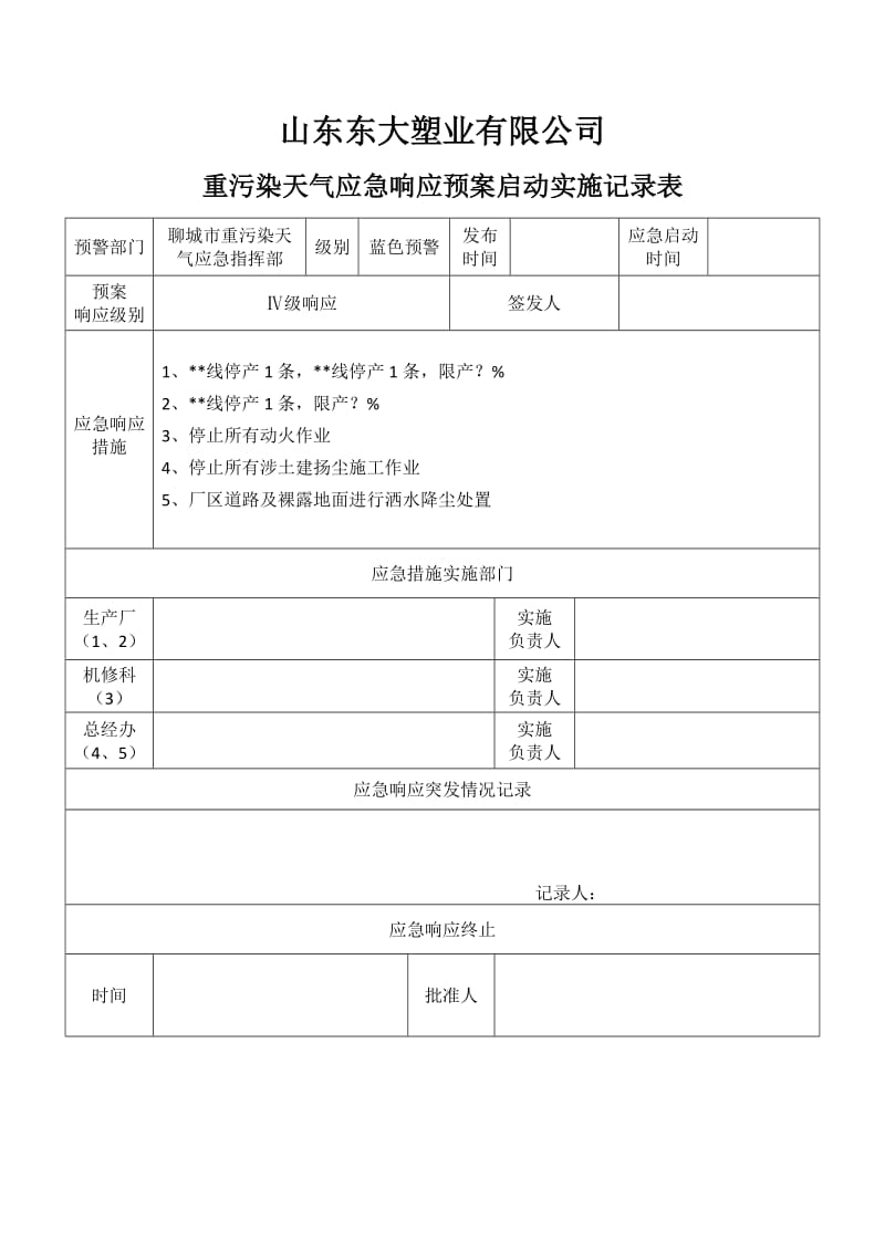 重污染天气应急响应启动实施记录表.doc_第1页