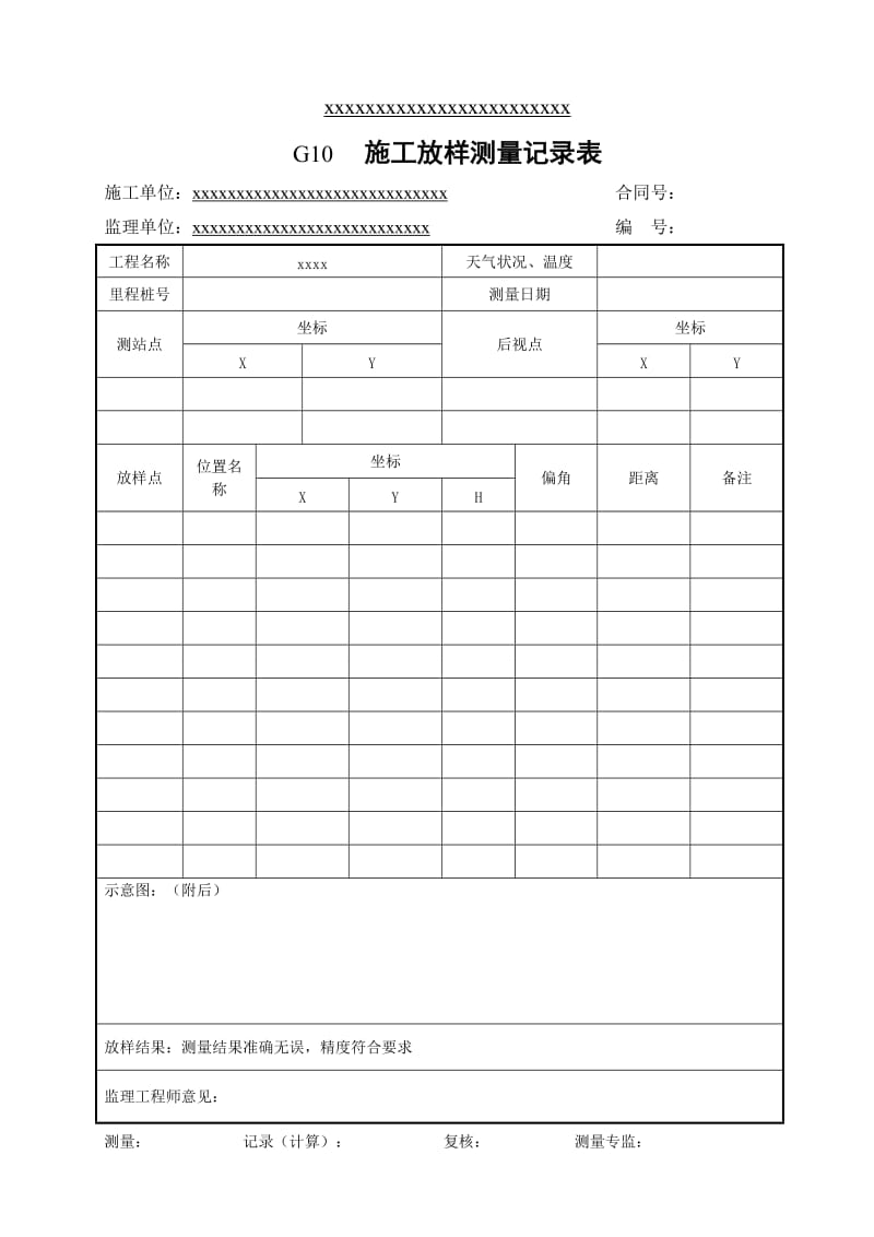 施工放样测量记录表模板.doc_第1页