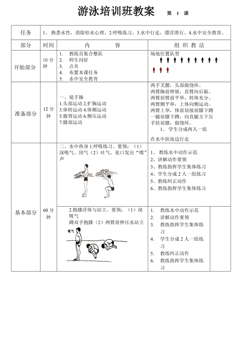 俱乐部游泳培训中心游泳培训班教案.doc_第1页