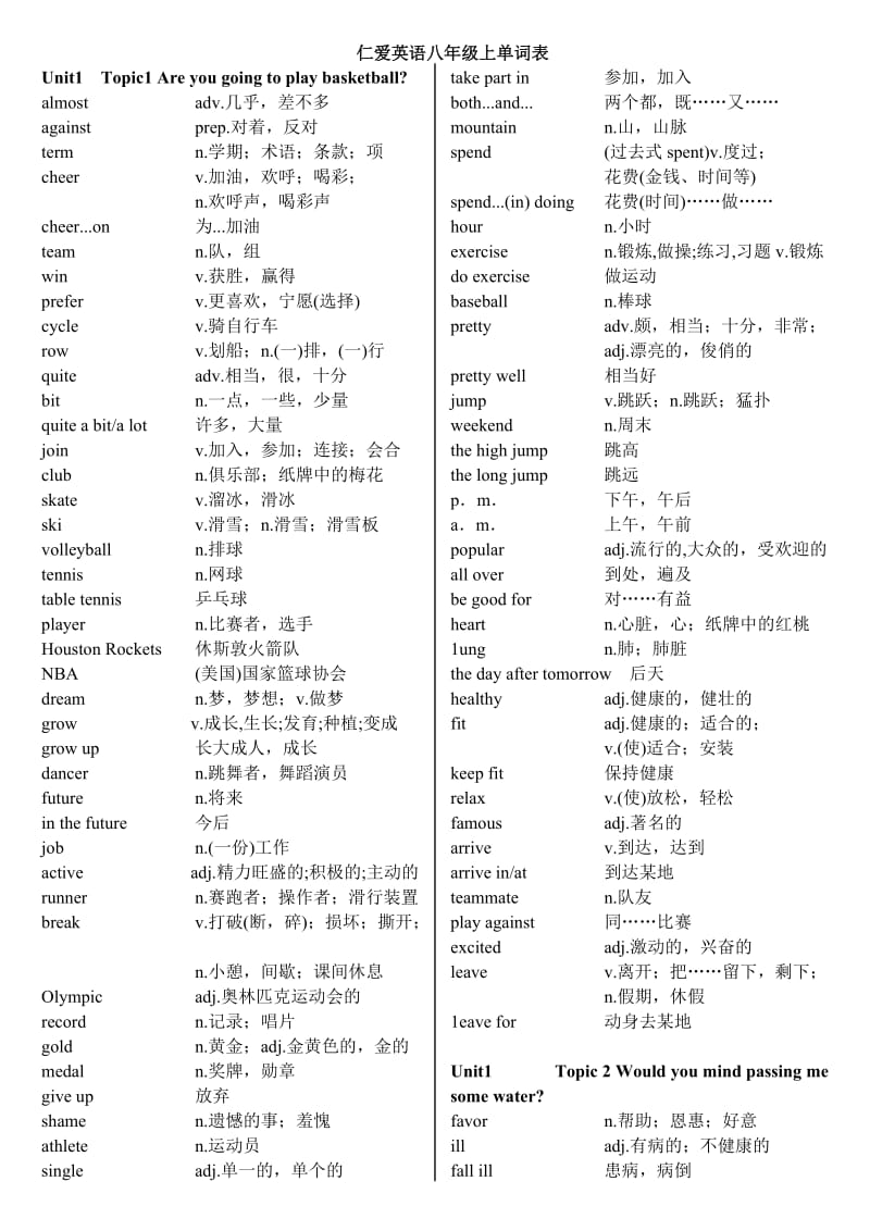 仁爱英语八年级上册单词表标准版.doc_第1页