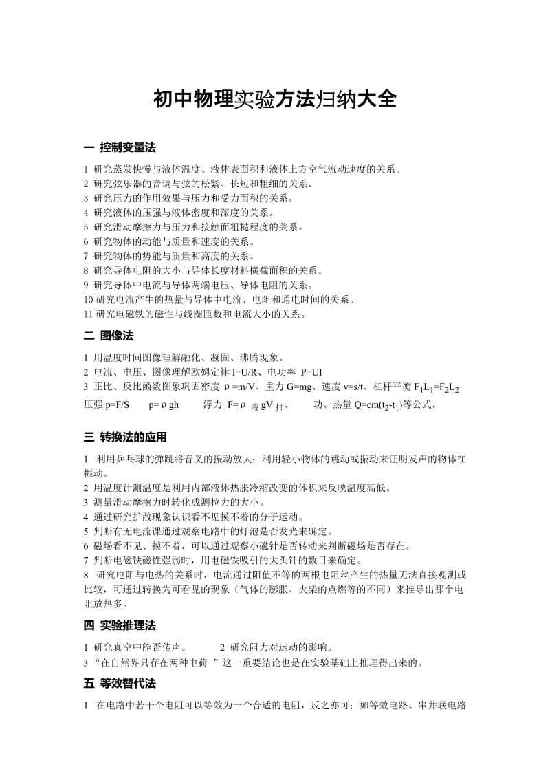 初中物理实验方法归纳(控制变量法、转换法、等效替代等).doc_第1页