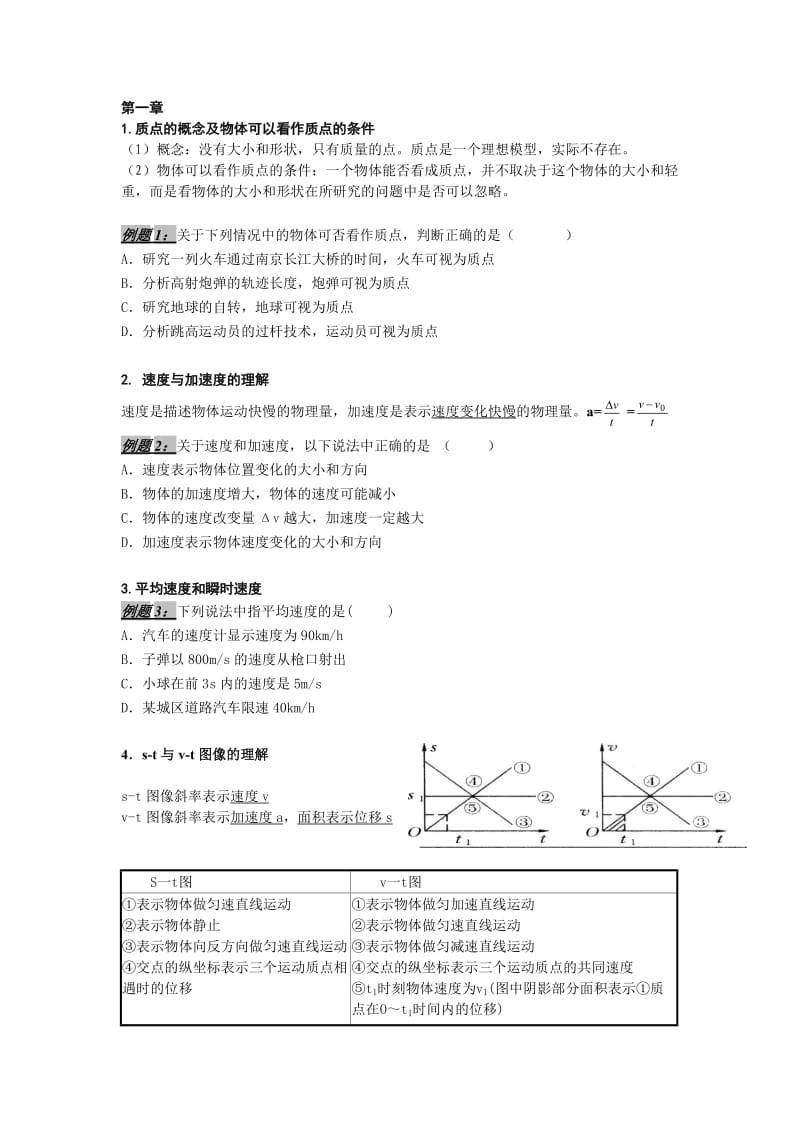 高一物理第一学期期中考试知识点总结及例题.doc_第1页