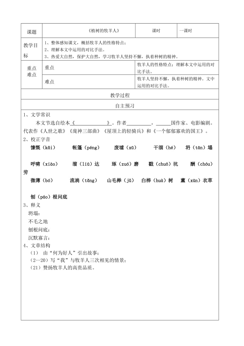 《植树的牧羊人》导学案.doc_第1页