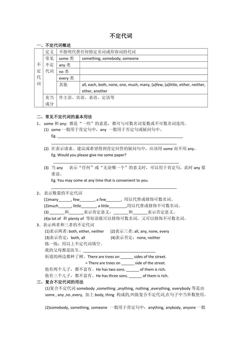 初中英语不定代词讲解及习题.doc_第1页