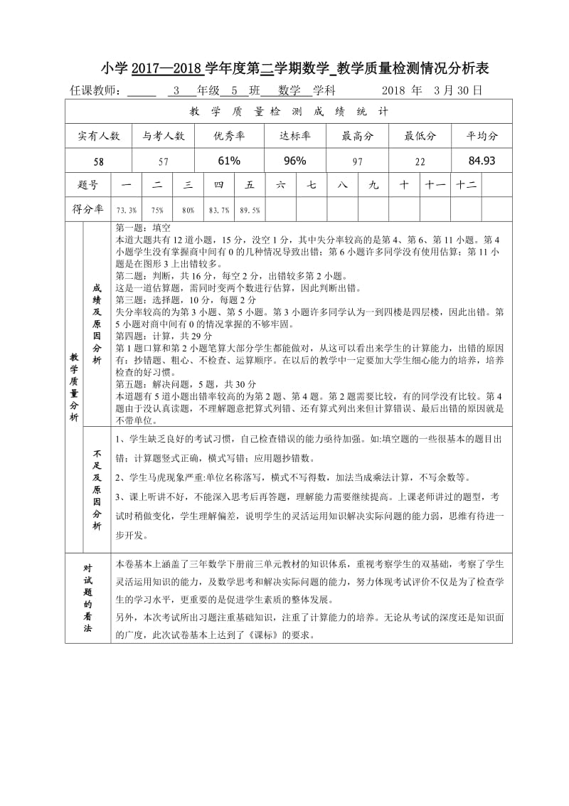 数学教师教学质量分析用表.doc_第1页