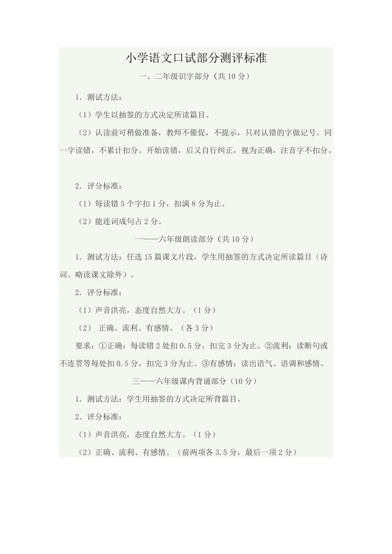 小学语文口试部分测评标准.doc_第1页