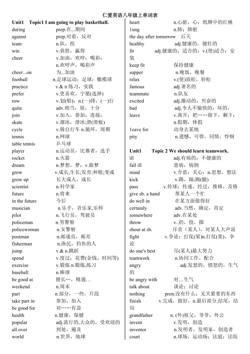 仁爱英语八年级上册单词表.doc_第1页