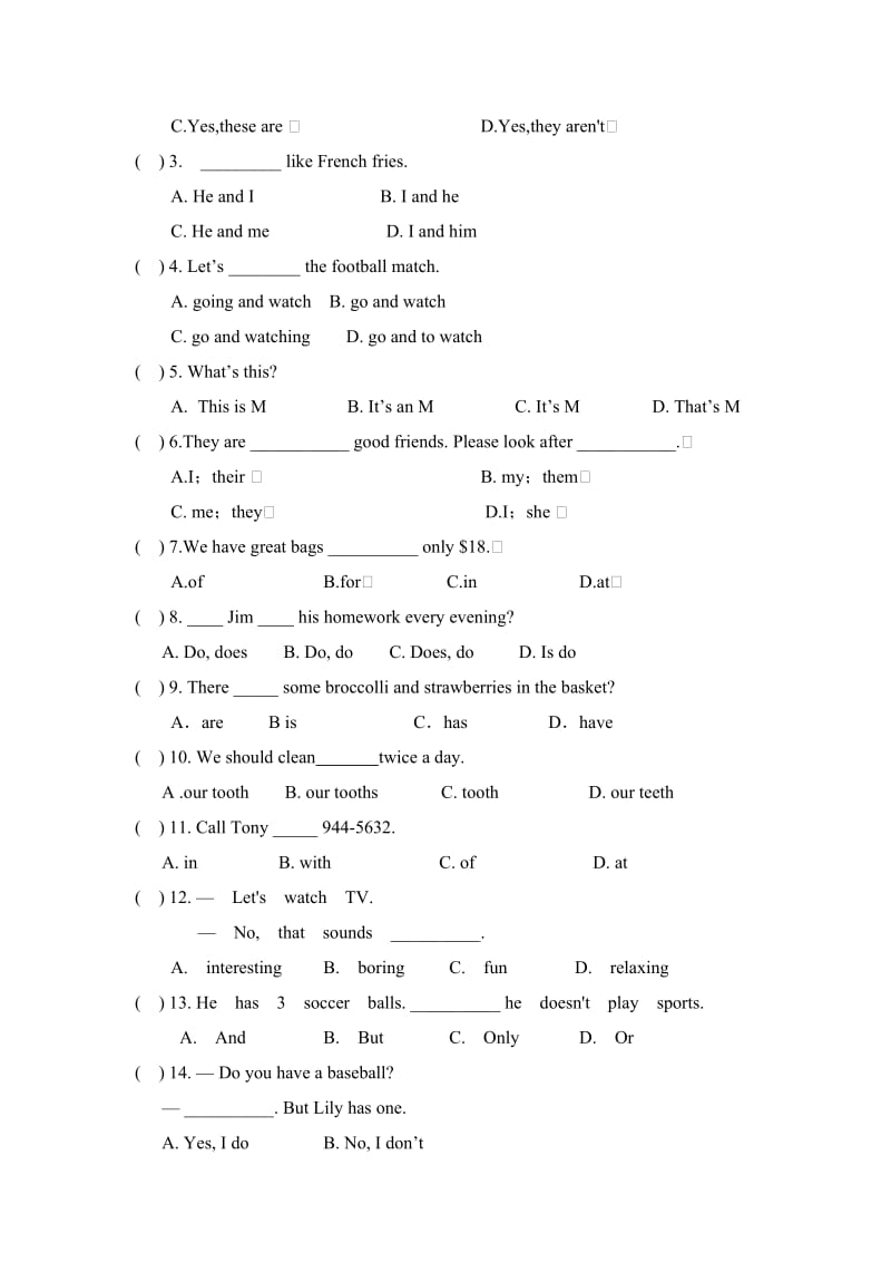 人教版七年级英语上册期中试卷.doc_第3页