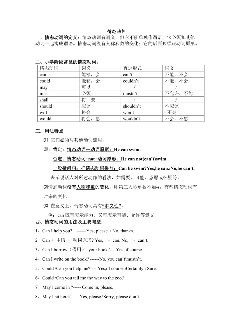 小学情态动词总复习.doc_第1页