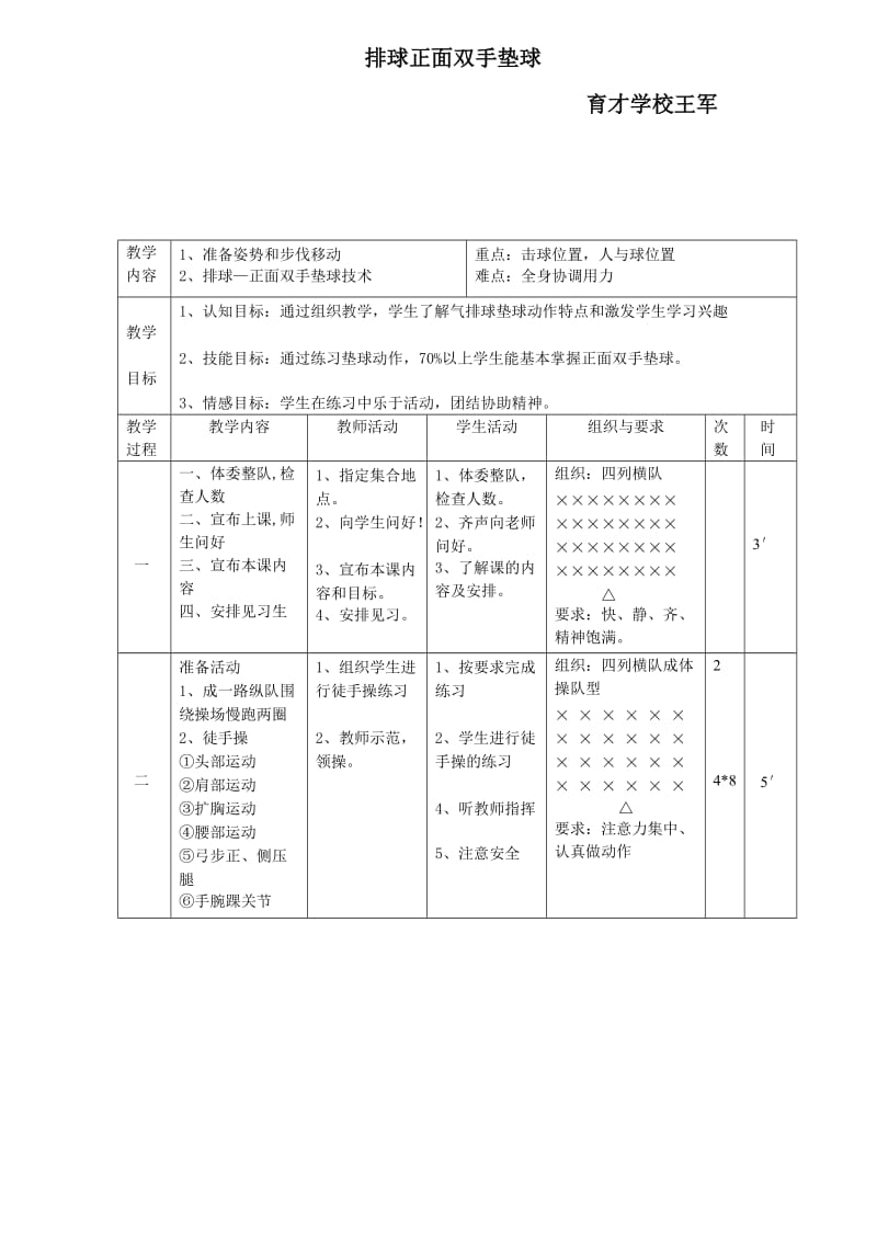 正面双手垫球教案.doc_第1页