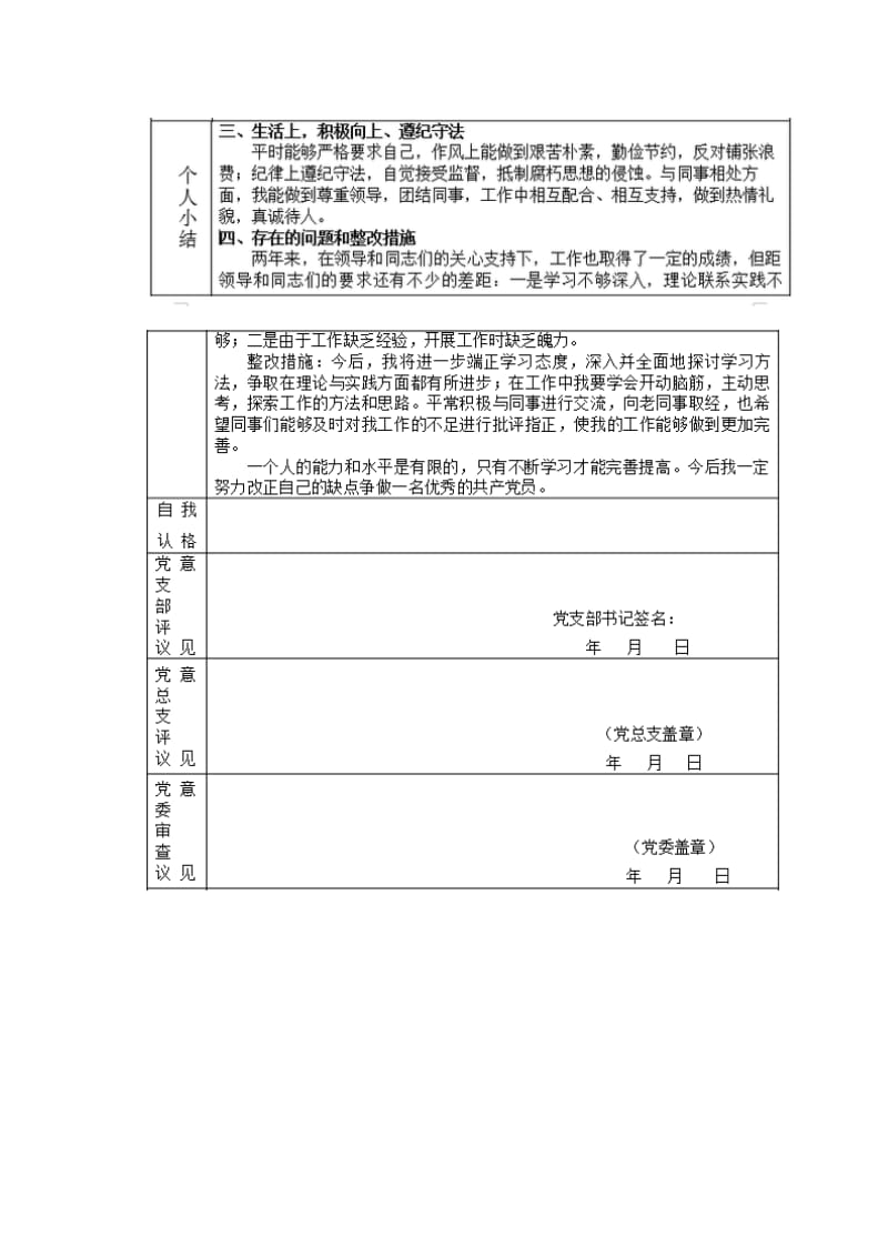 20XX年度民主评议党员登记表_第2页