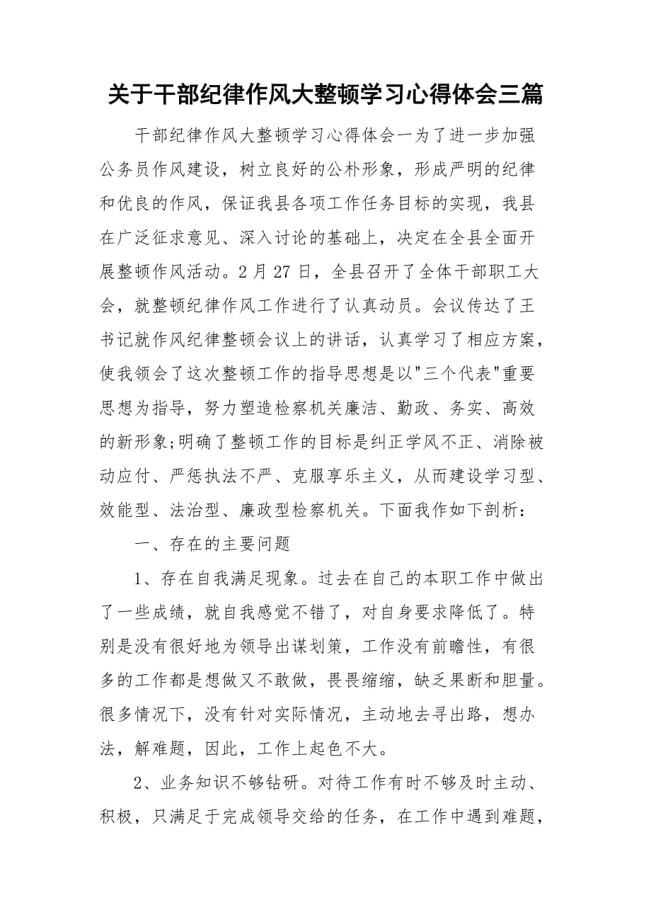 关于干部纪律作风大整顿学习心得体会三篇_第1页