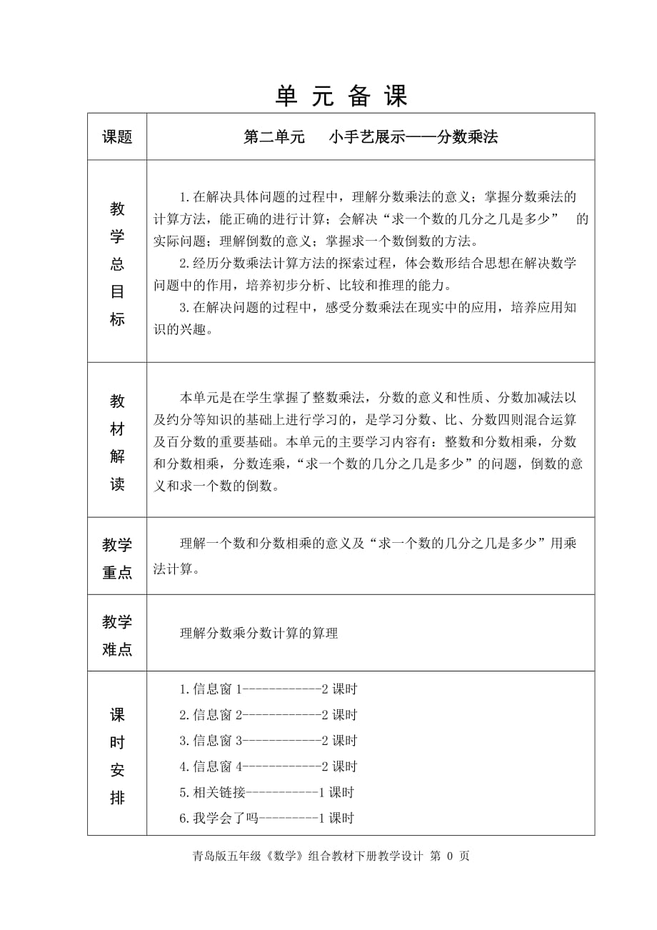 小手艺展示——分数乘法单元备课和课时备课.doc_第1页