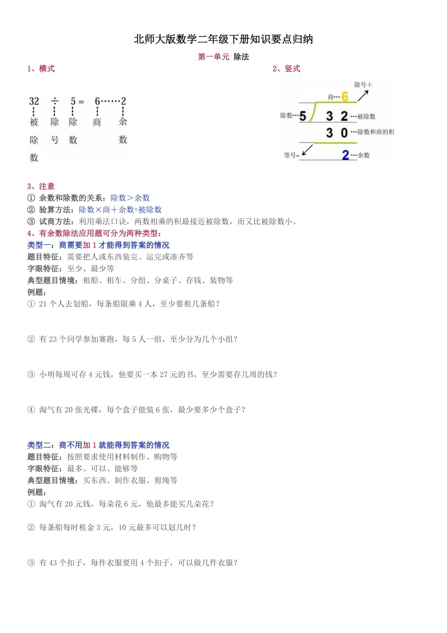 北师大版数学二年级下册知识归纳.docx_第1页
